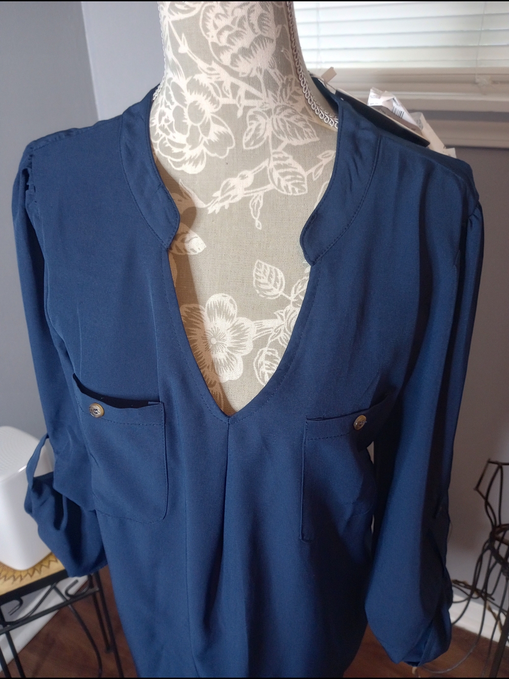 2 For $10 Women's Deep V-Neck Navy Blouse Khol's